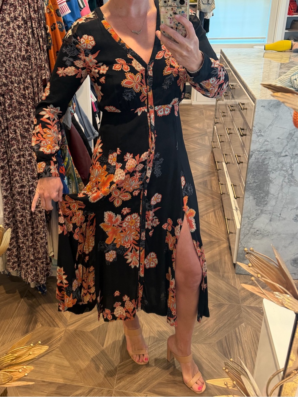 Free People Floral Print Button-Front Maxi Dress